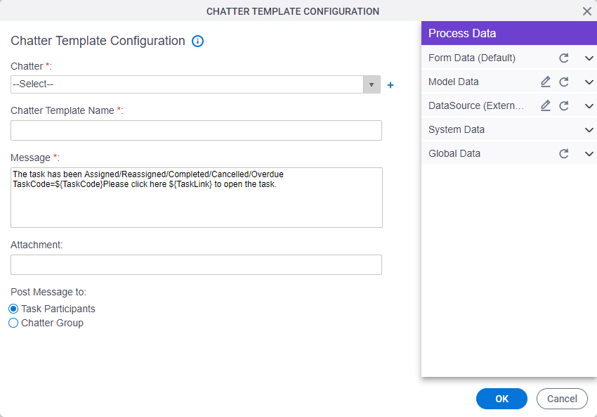 Salesforce Chatter Template Configuration screen