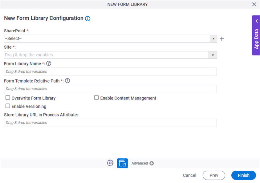 New Form Library Configuration screen