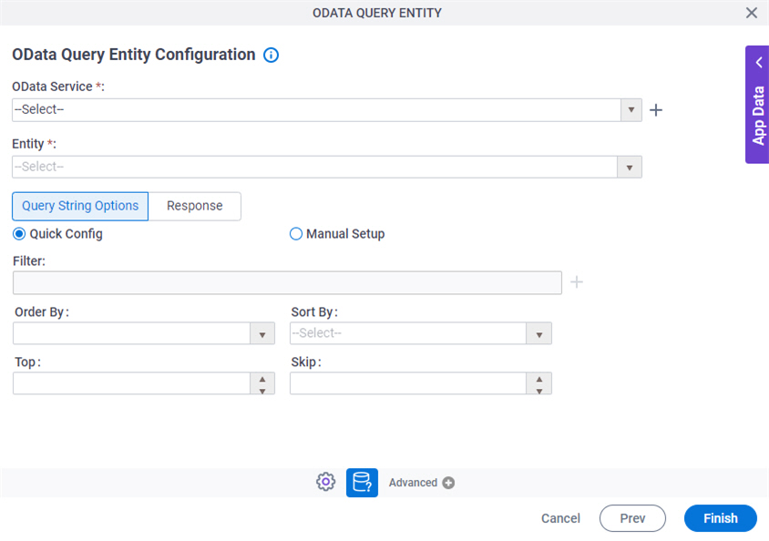 OData Query Entity Configuration Query String Options tab