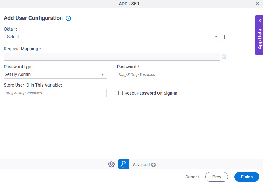 Add User Configuration screen