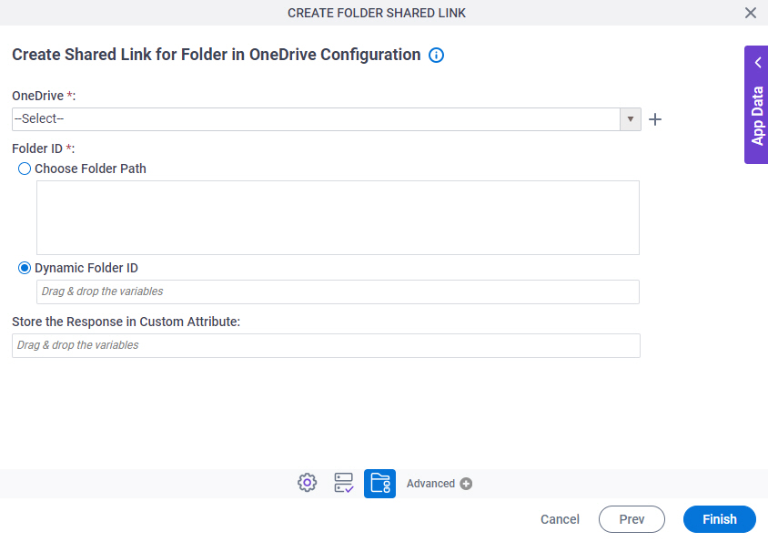 Create Shared Link for Folder in OneDrive Configuration screen