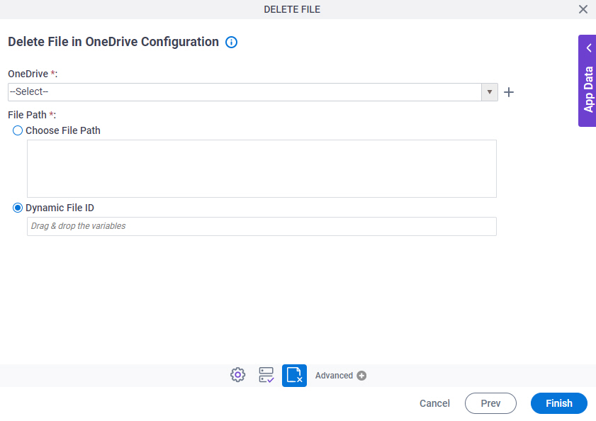 Delete File in OneDrive Configuration screen