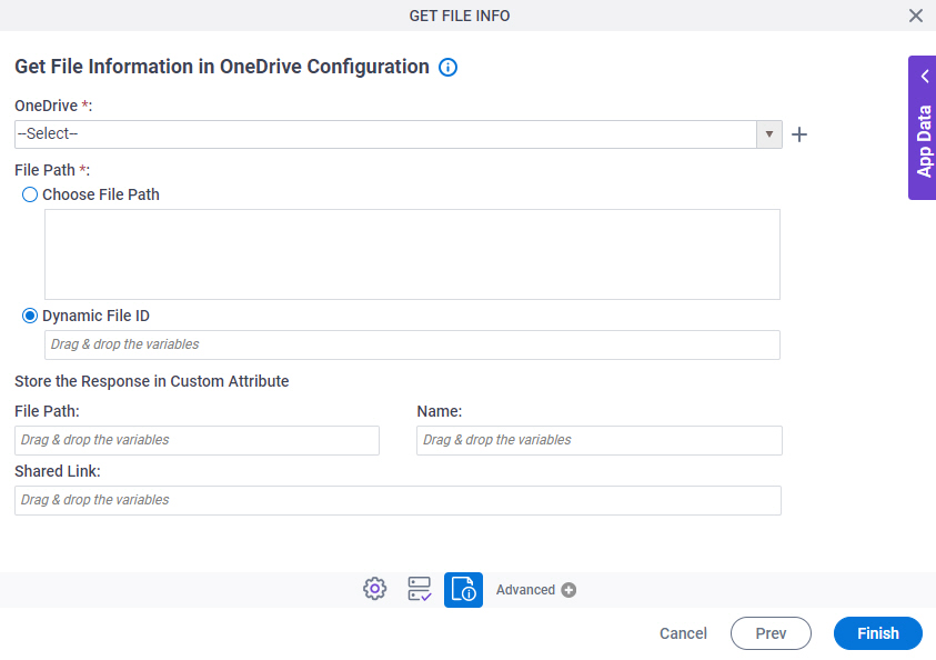 Get File Information in OneDrive Configuration screen