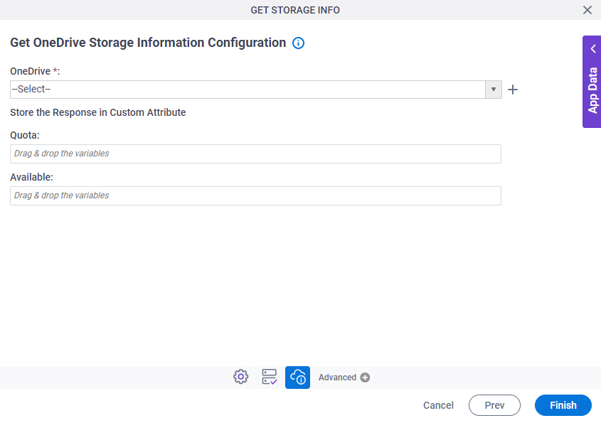 Get OneDrive Storage Information Configuration screen