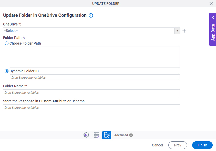 Update Folder in OneDrive Configuration screen
