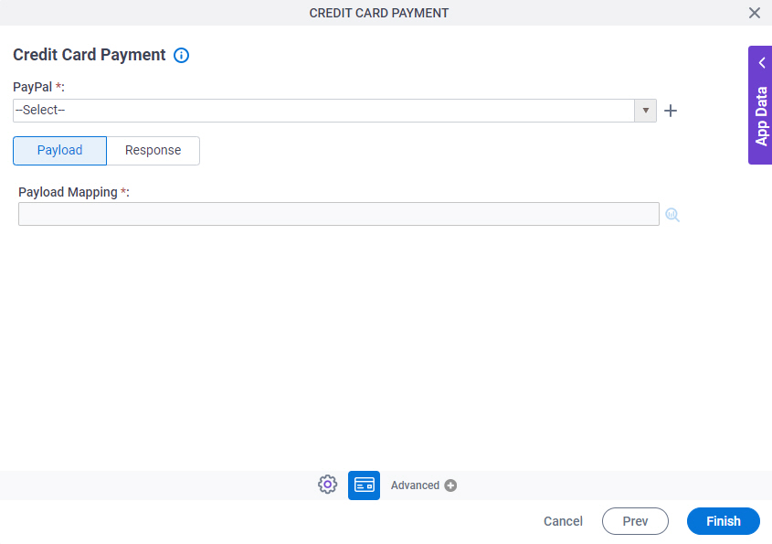 Credit Card Payment Payload tab
