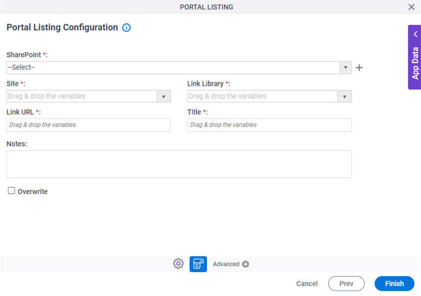 Portal Listing Configuration screen