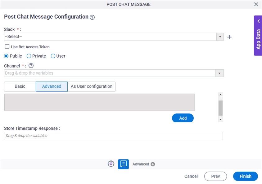 Post Chat Message Configuration Advanced tab