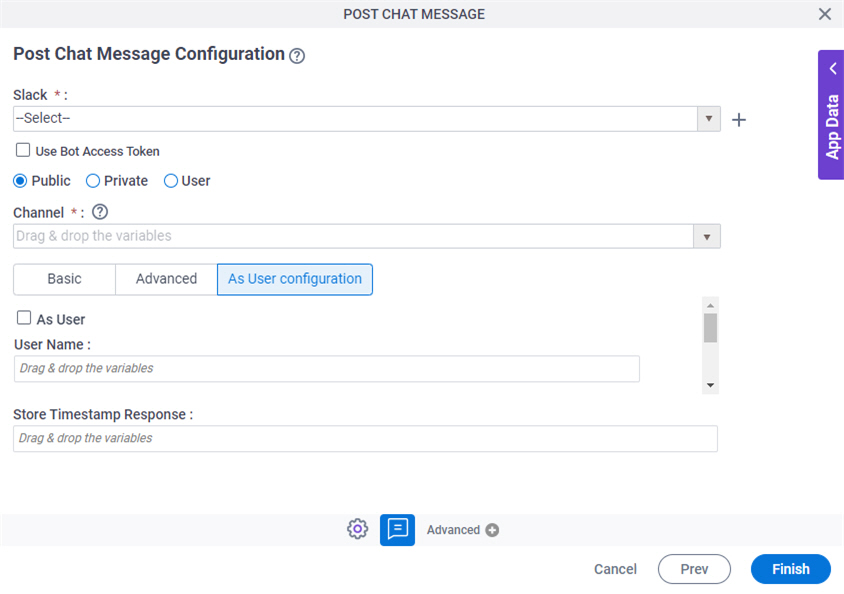 Post Chat Message Configuration As User Configuration tab