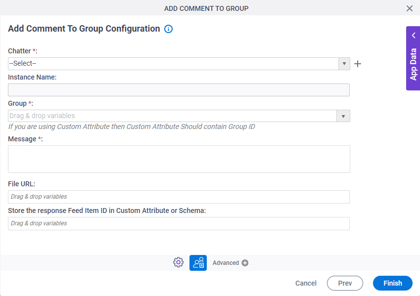 Add Comment To Group Configuration screen