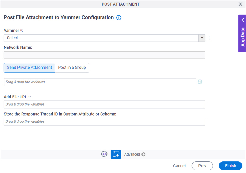 Post File Attachment to Yammer Configuration Send Private Attachment tab