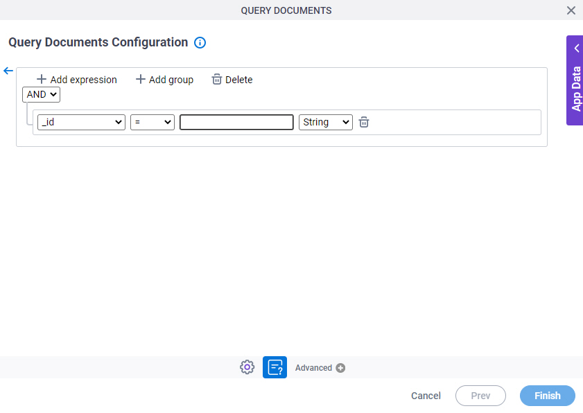 Query Documents Configuration Create Conditions screen
