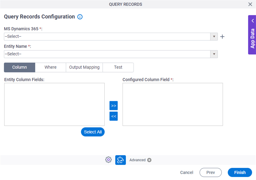 Query Records Configuration Column tab