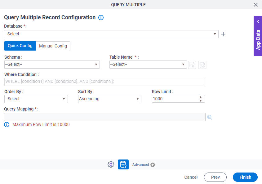 Query Multiple Record Configuration Quick Config tab