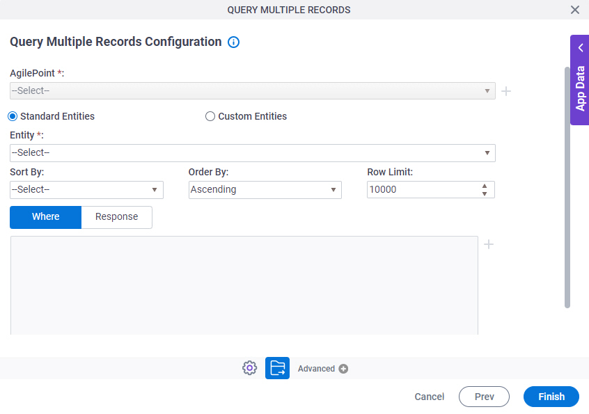 Query Multiple Records Configuration Where tab