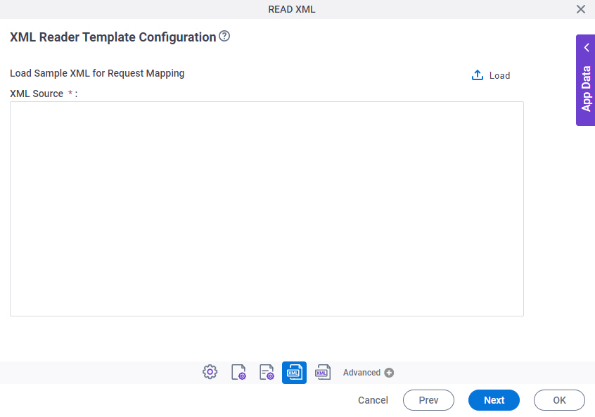 XML Reader Template Configuration screen