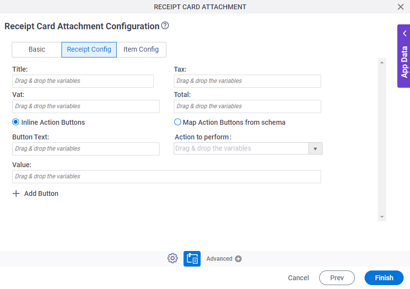 Receipt Card Attachment Configuration Receipt Config tab