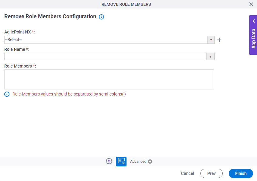 Remove Role Members Configuration screen