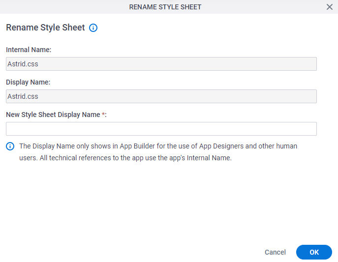 Rename Style Sheet screen