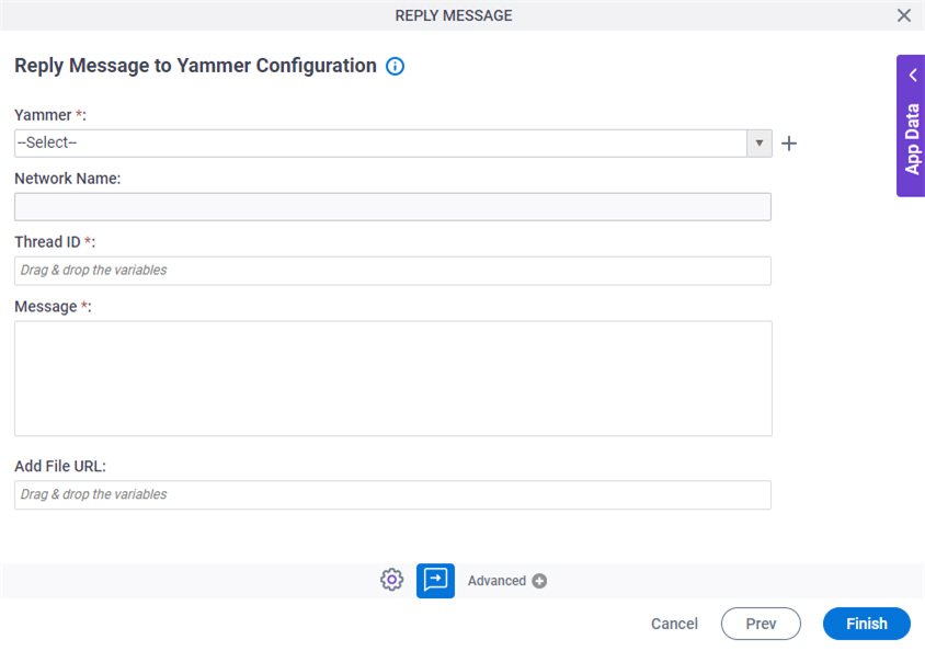 Reply Message to Yammer Configuration screen