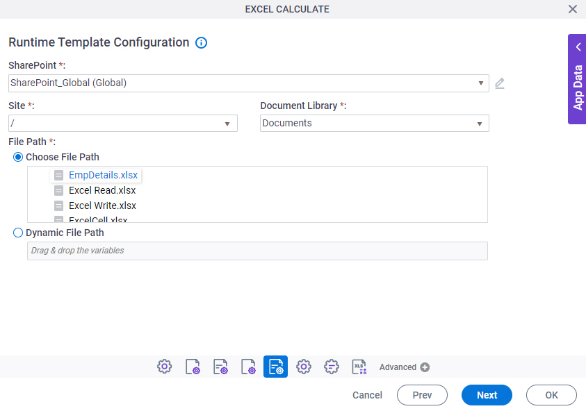 Runtime Template Configuration screen