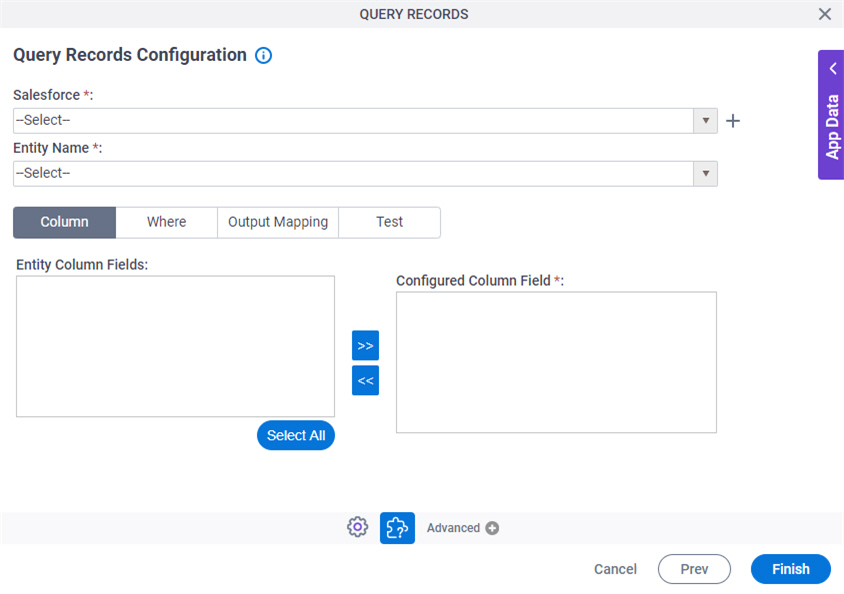 Query Records Configuration Column tab