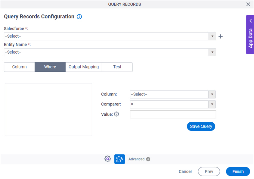 Query Records Configuration Where tab