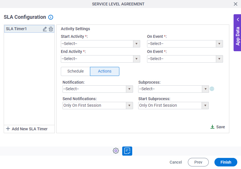 SLA Configuration Actions tab