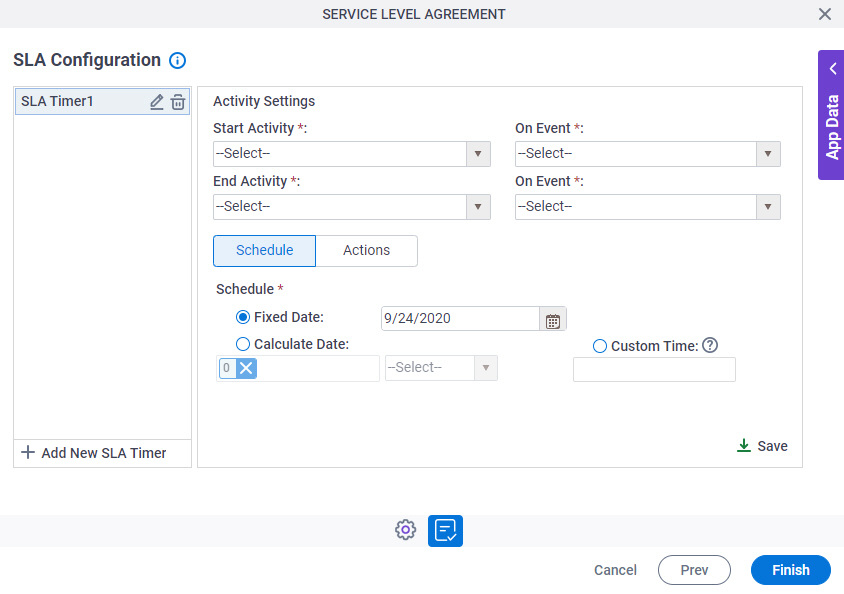 SLA Configuration screen