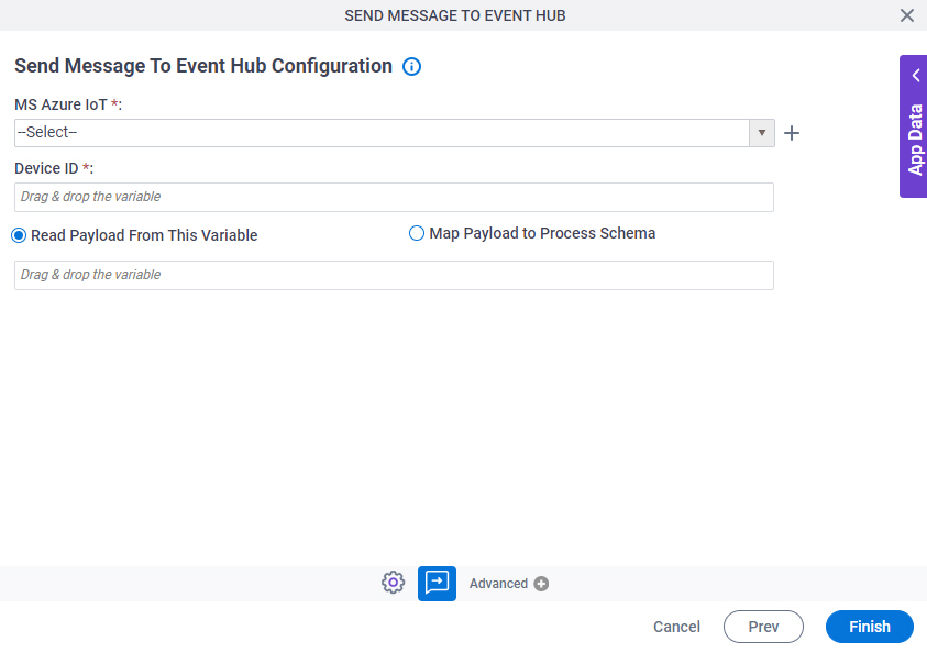 Send Message To Event Hub Configuration screen