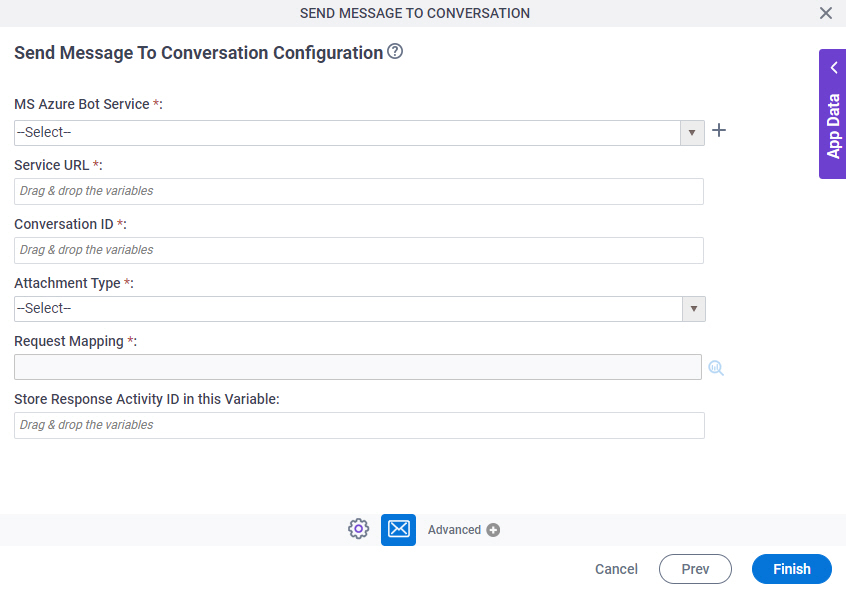 Send Message To Conversation Configuration screen