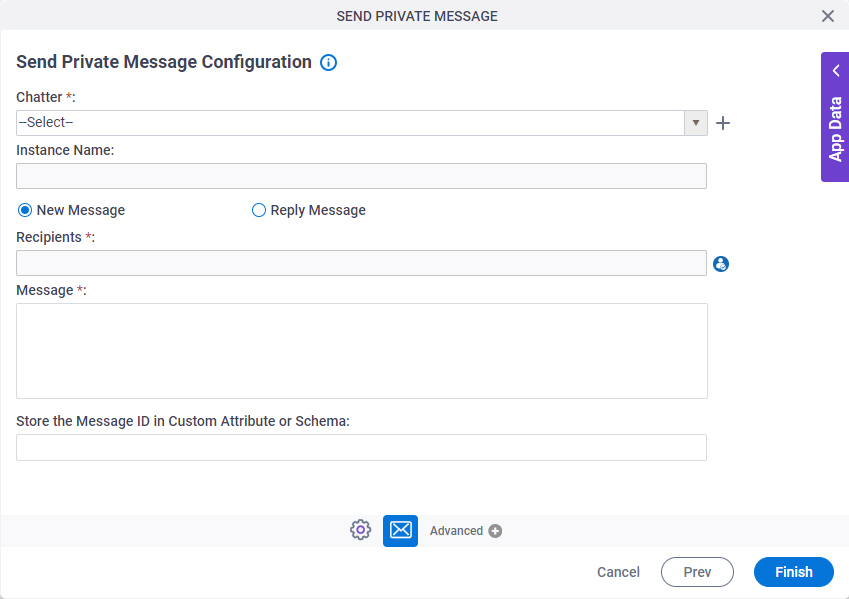 Send Private Message Configuration screen