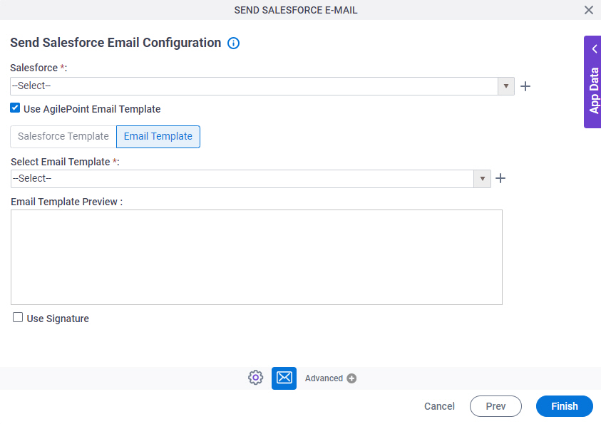 Send Salesforce E-mail Configuration E-mail Template tab