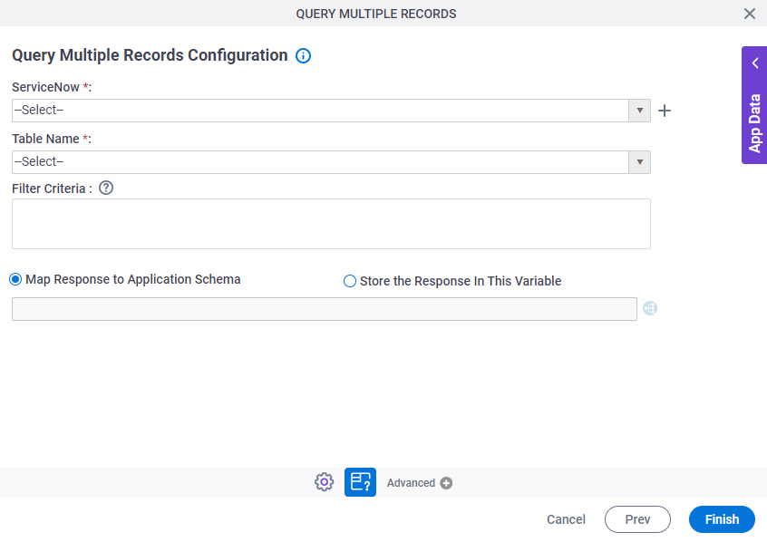 Query Multiple Records Configuration screen