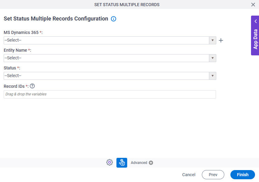 Set Status Multiple Records Configuration screen