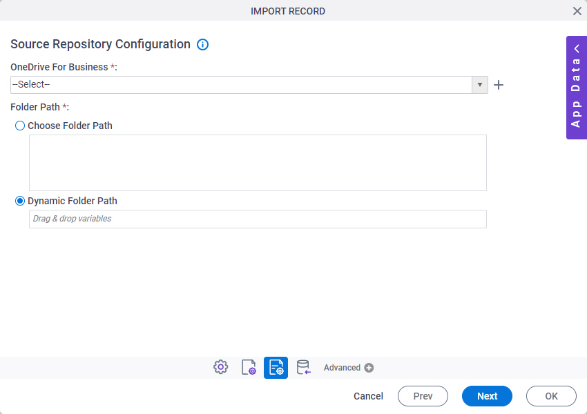 Source Repository Configuration screen OneDrive For Business