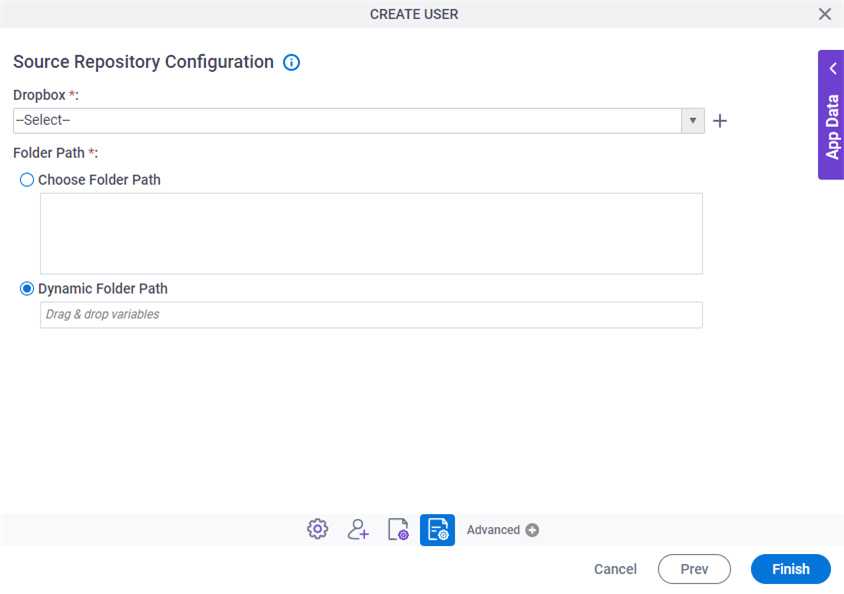 Source Repository Configuration screen Dropbox