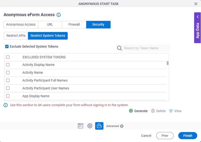 Restrict System Tokens tab