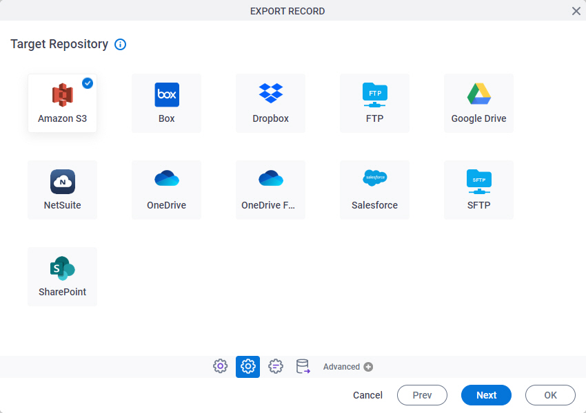 Target Repository screen