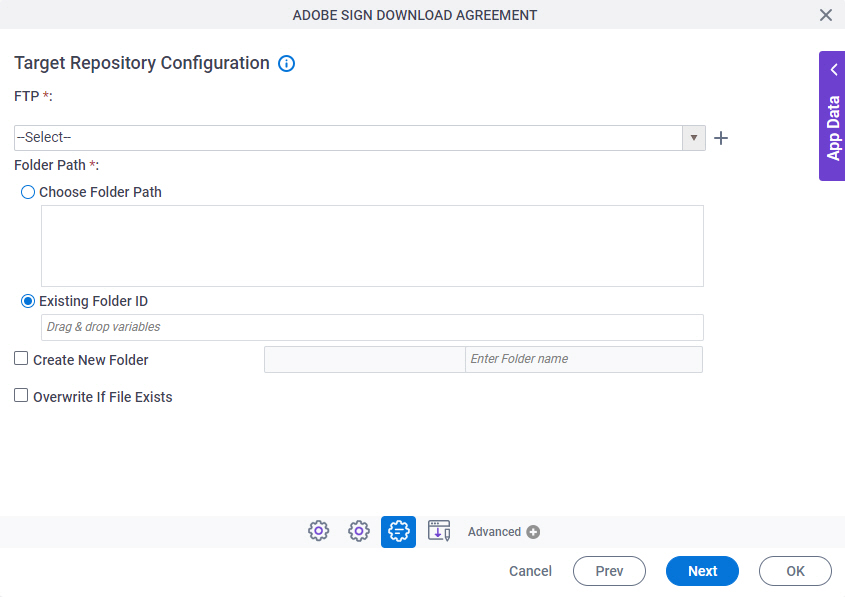 Target Repository Configuration screen FTP