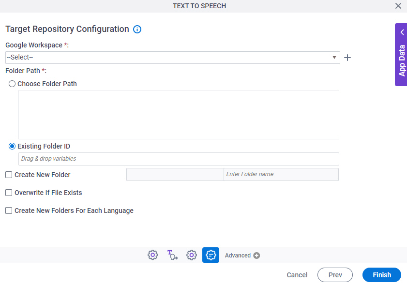 Target Repository Configuration screen Google Drive