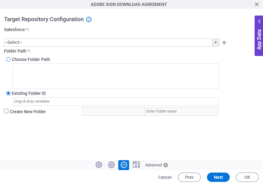 Target Repository Configuration screen Salesforce