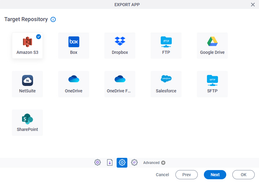 Target Repository screen