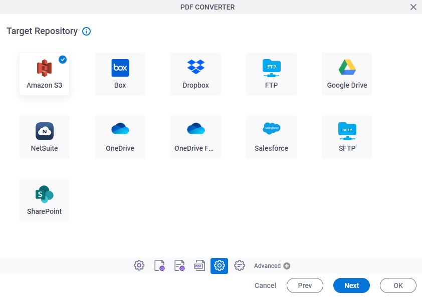 Target Repository screen