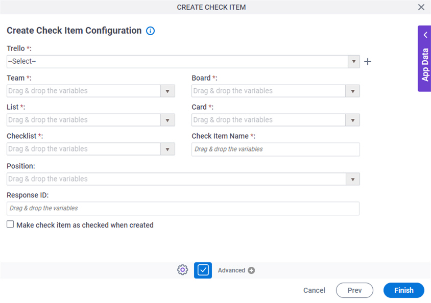 Create Check Item Configuration screen