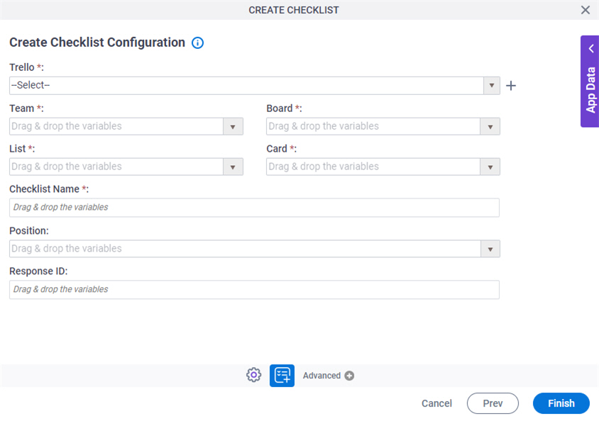 Create Checklist Configuration screen