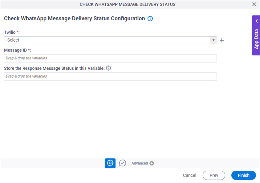 Check WhatsApp Message Delivery Status Configuration screen