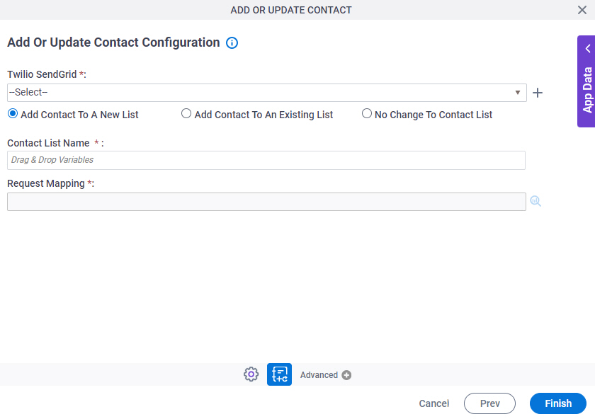 Add Or Update Contact Configuration screen