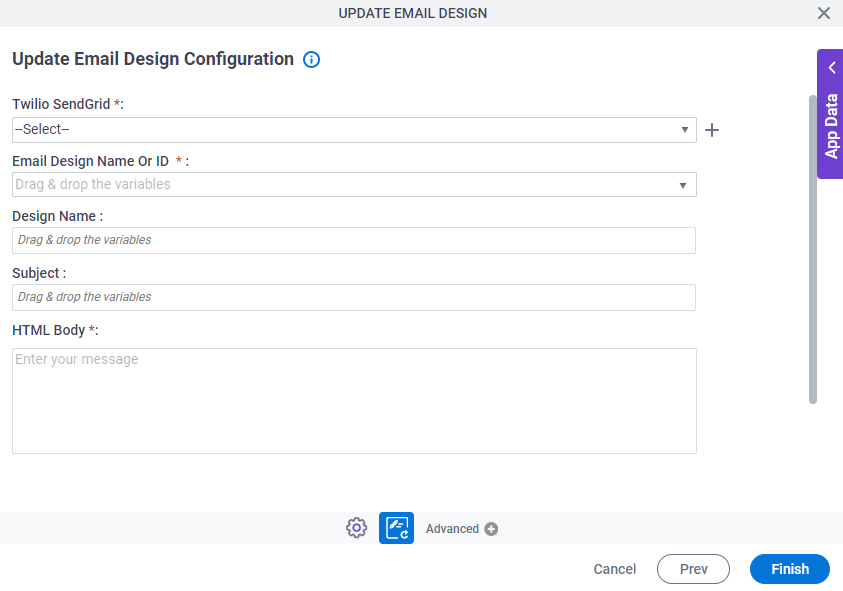 Update Email Design Configuration screen