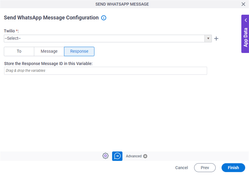 Send WhatsApp Message Configuration Response tab